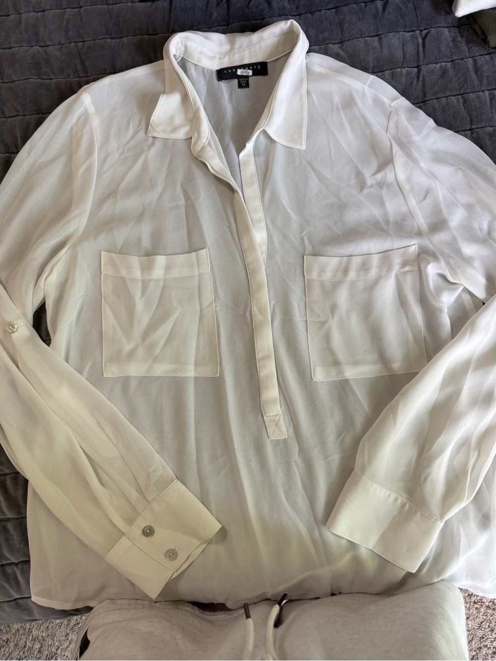 Light Ivory Button-Front Pocket Blouse